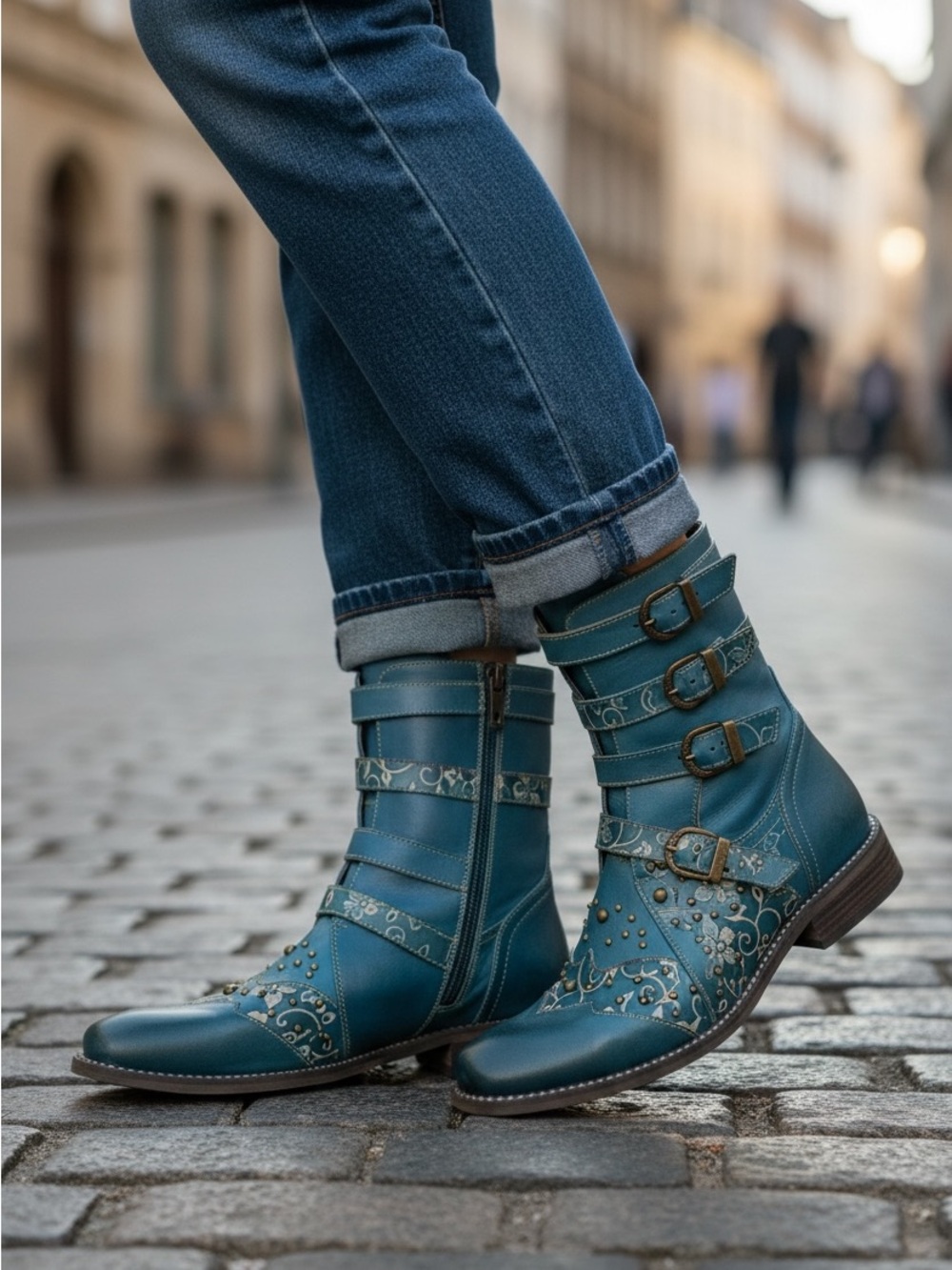 L'Artiste by Spring Step Rodeha Teal Leather Boots EUC - Size 41 (US 10)